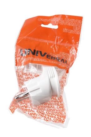 Вилка UNIVersal A105 кабельная угловая пластик с/з белая 