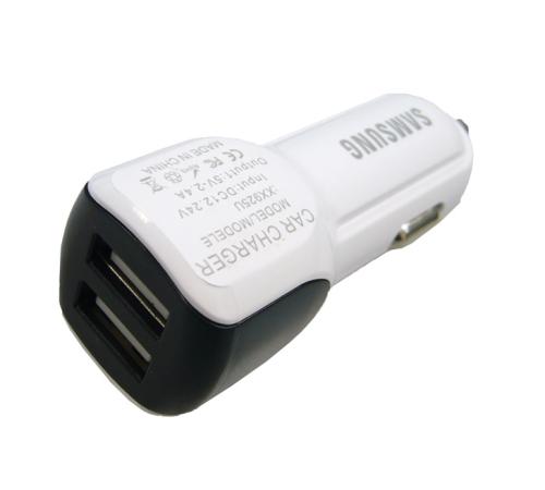Автозарядка в прикуриватель USB*2, 2400mA, 5B