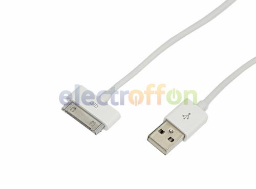 USB кабель для iPhone4/4S 30 pin 1м белый 